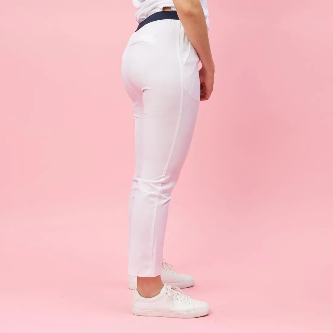 Pantalon élastique coupe 5 poches femme - ÉCRU blanc