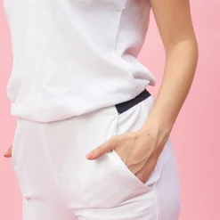 Pantalon élastique coupe 5 poches femme - ÉCRU blanc