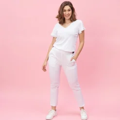 Pantalon élastique coupe 5 poches femme - ÉCRU blanc