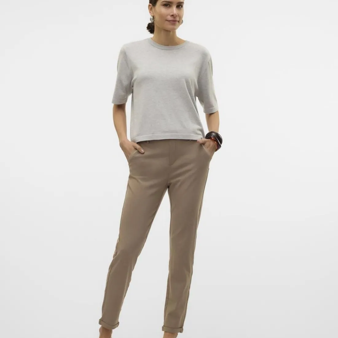Pantalon loose fit en polyester Maya marron clair