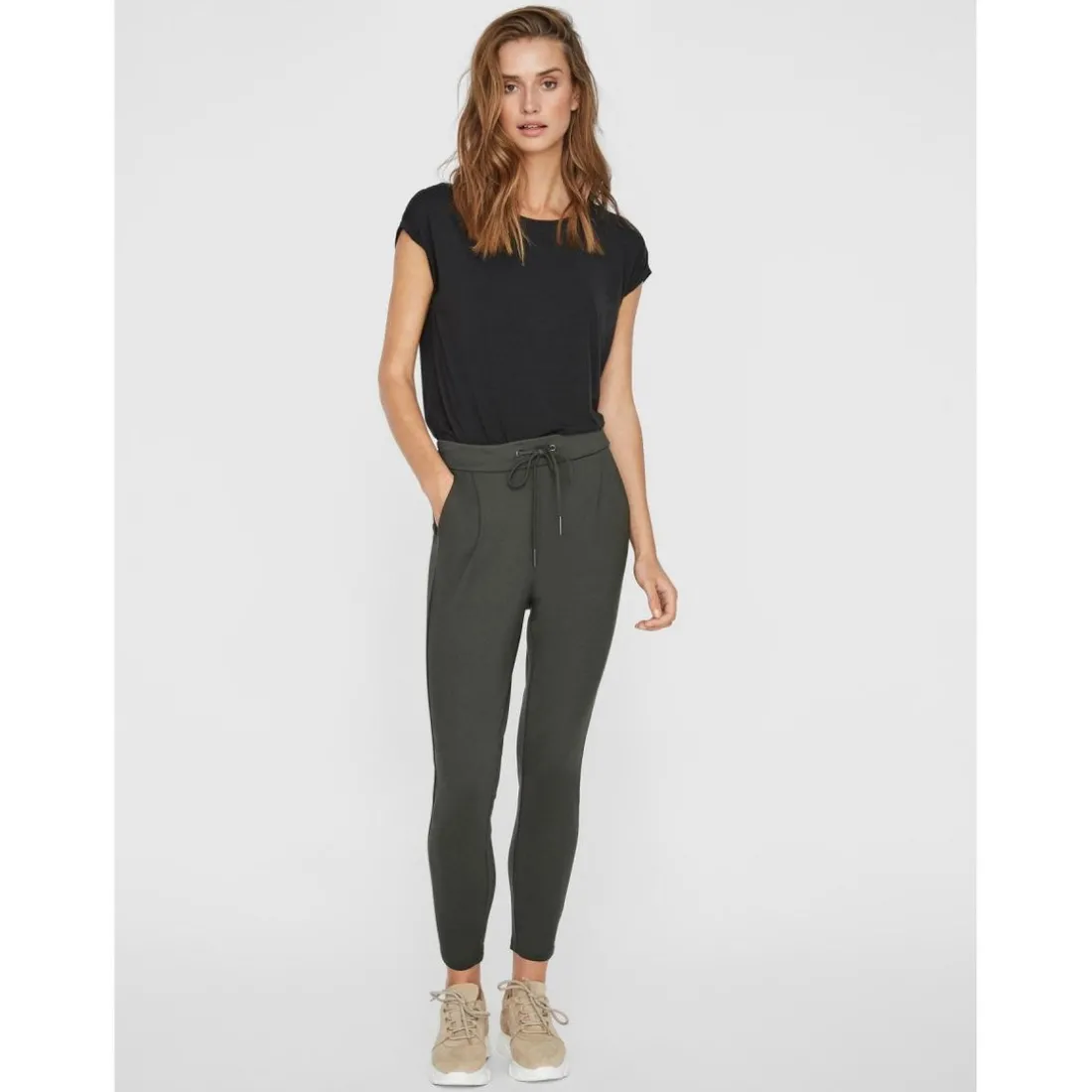 Pantalon Loose Fit Taille moyenne vert en viscose Maia