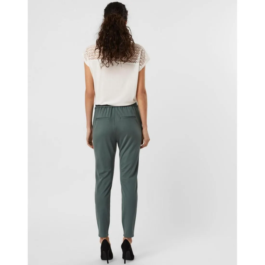 Pantalon Loose Fit Taille moyenne vert en viscose Nora