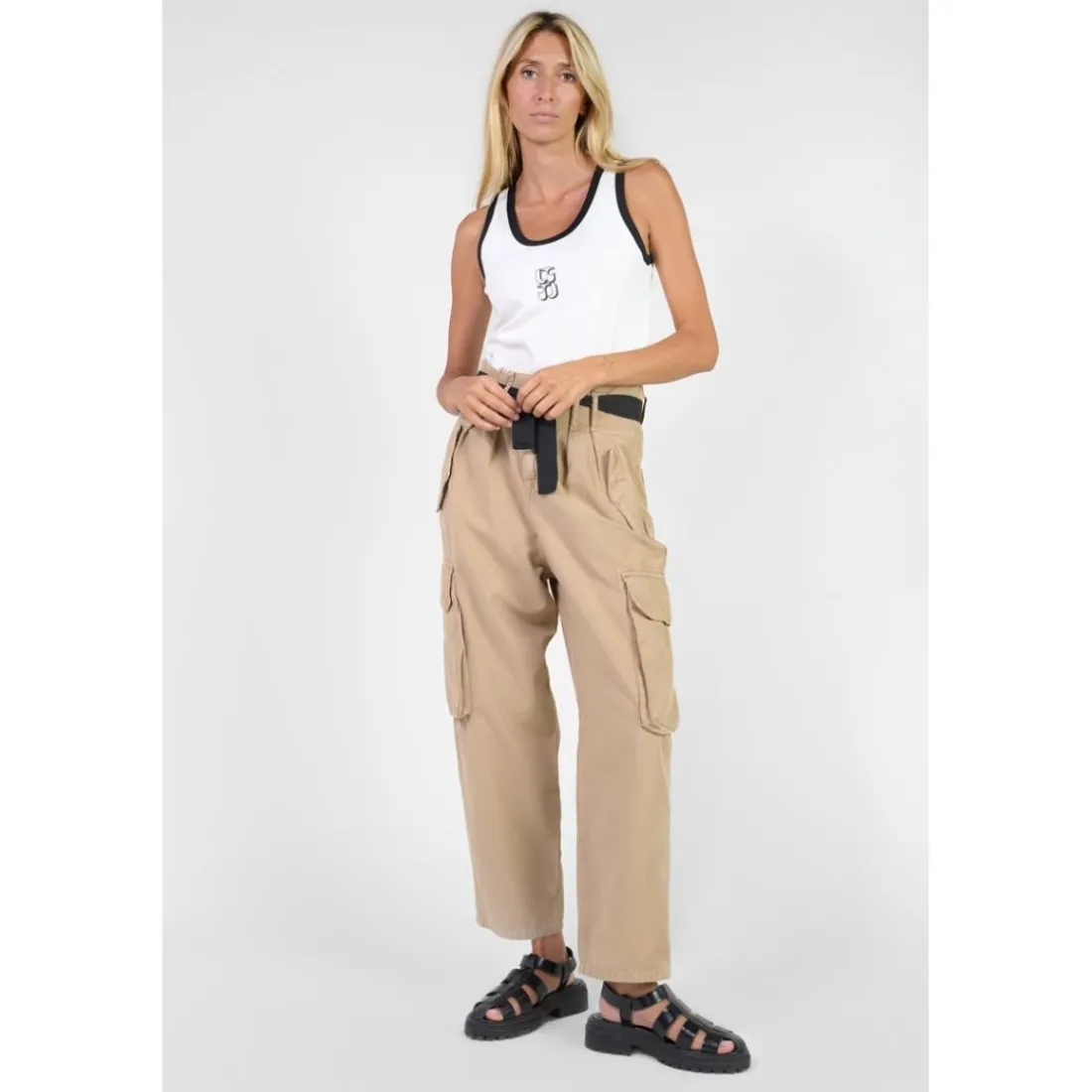 Pantalon loose, large AMBROISE beige en coton Lyra