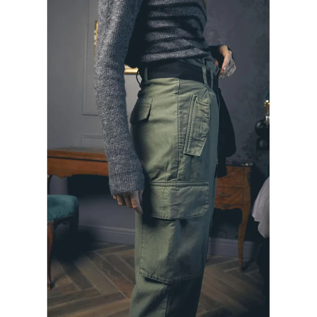 Pantalon loose, large AMBROISE vert en coton