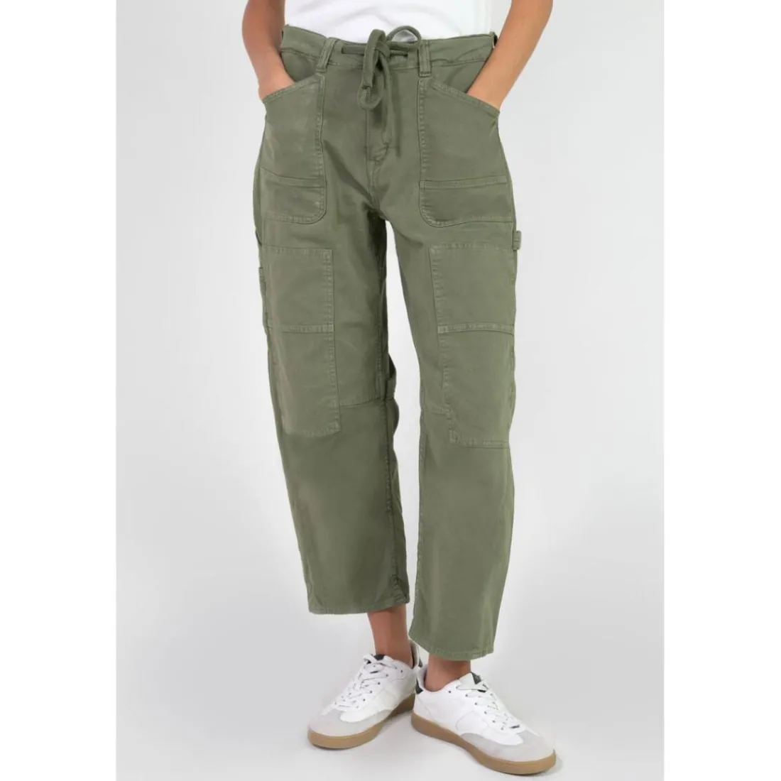 Pantalon loose, large, grandes poches plaquées MADIE kaki vert en coton Joy
