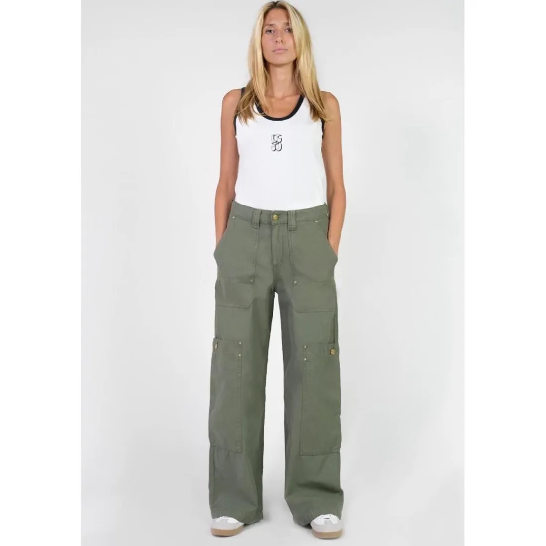 Pantalon loose, large HOLLY kaki en coton Lola