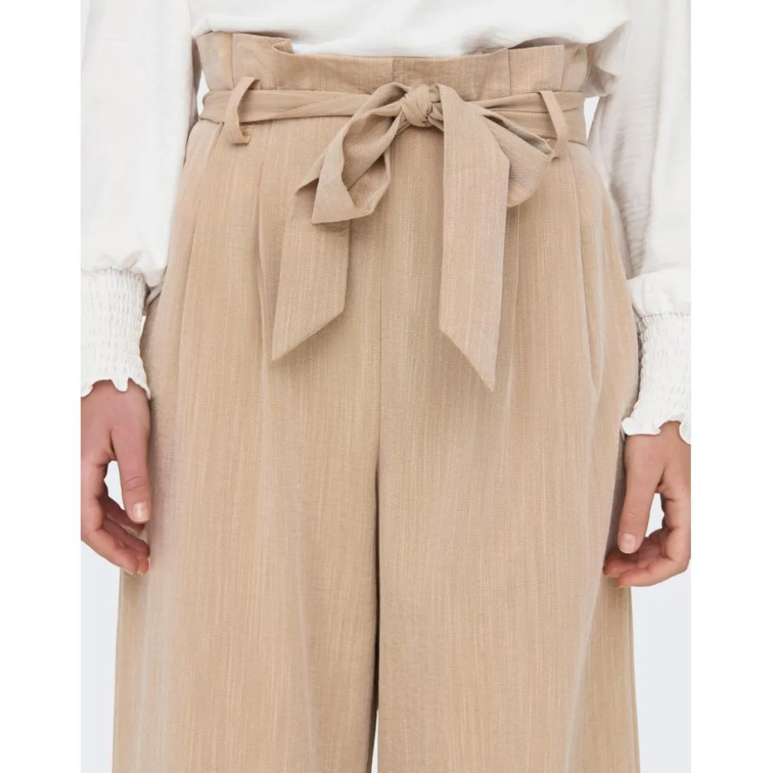 Pantalon paperbag beige en viscose Pax