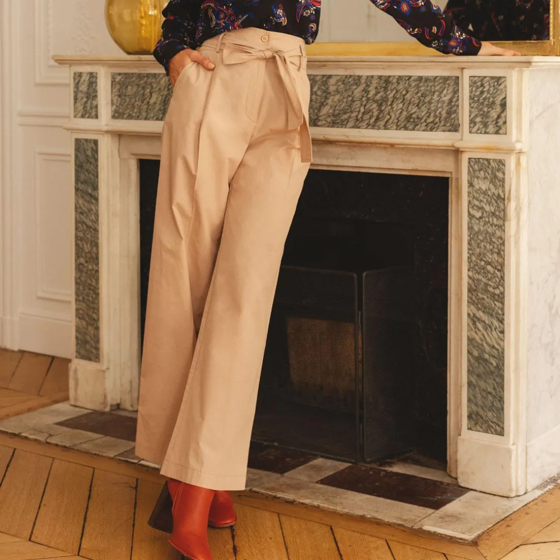 Pantalon paperbag ceinturé Joe Réédition en coton