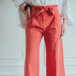 Pantalon paperbag ceinturé Joe Réédition en coton rose