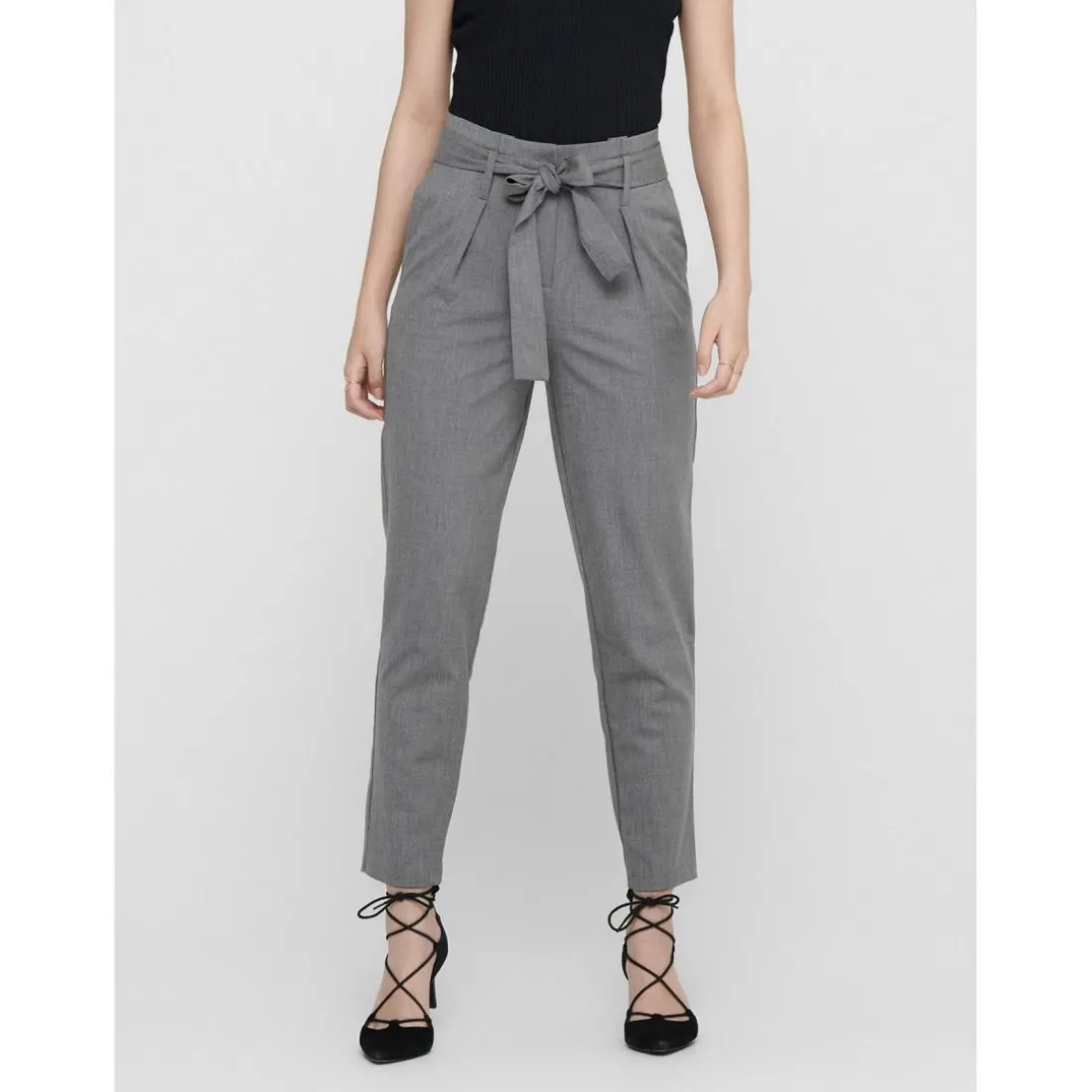 Pantalon paperbag Longueur cheville gris