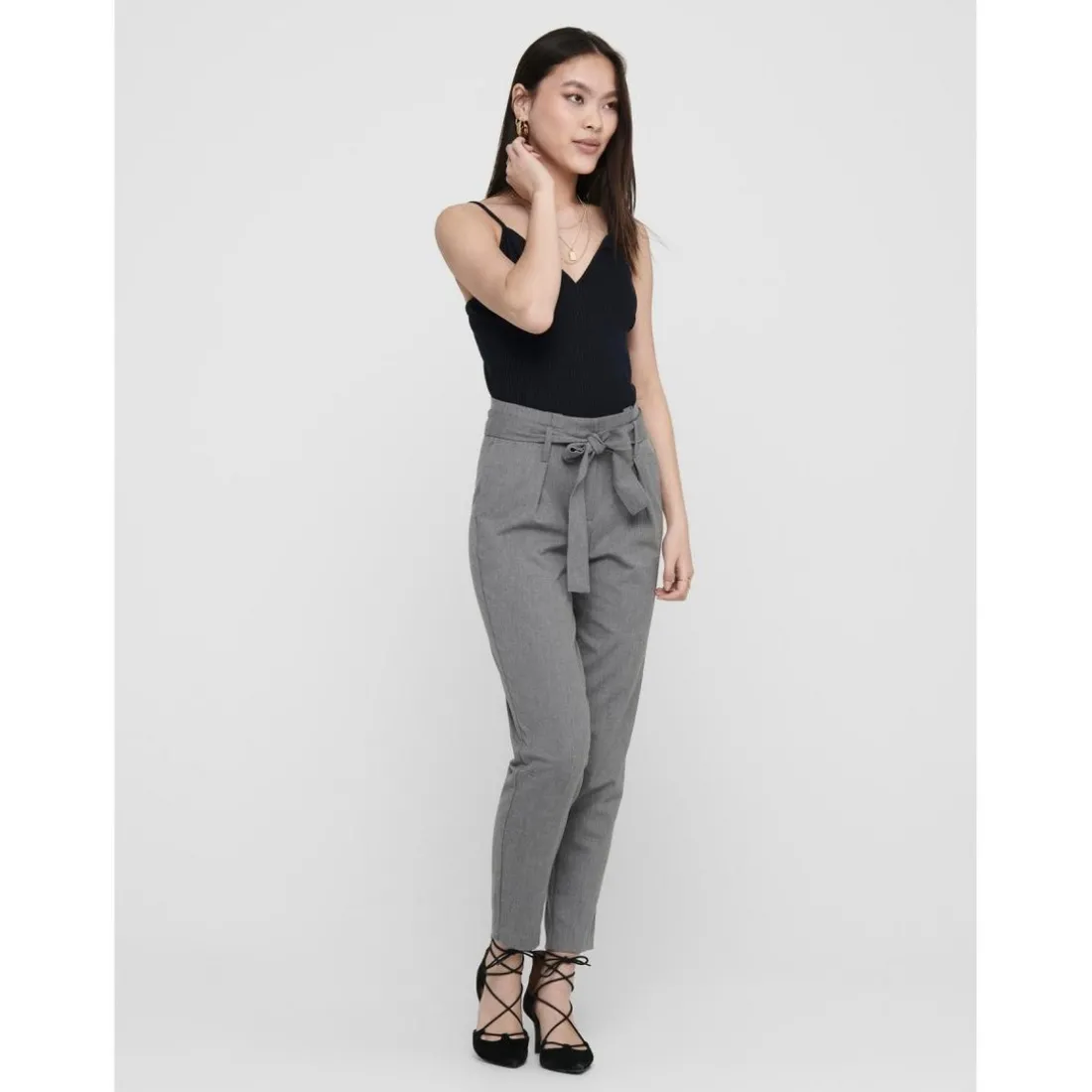 Pantalon paperbag Longueur cheville gris