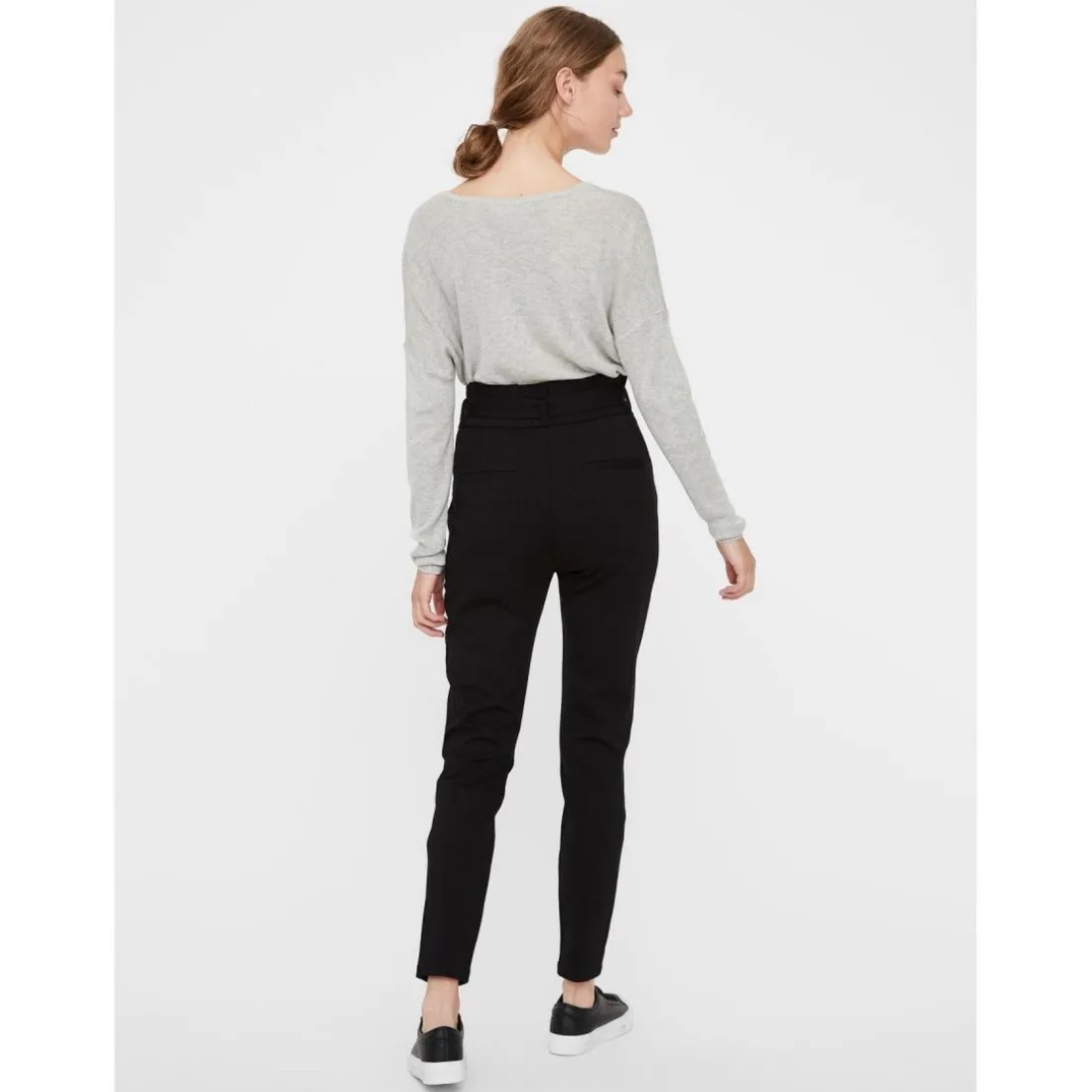 Pantalon paperbag Loose Fit Taille haute Pleine longueur noir en viscose