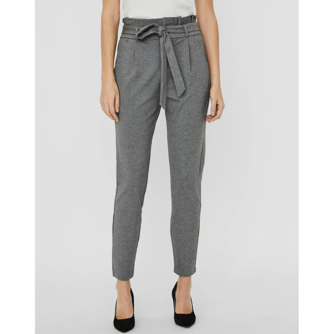Pantalon paperbag Loose Fit Taille haute Pleine longueur gris en viscose