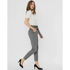 Pantalon paperbag Loose Fit Taille haute Pleine longueur gris en viscose
