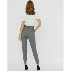 Pantalon paperbag Loose Fit Taille haute Pleine longueur gris en viscose