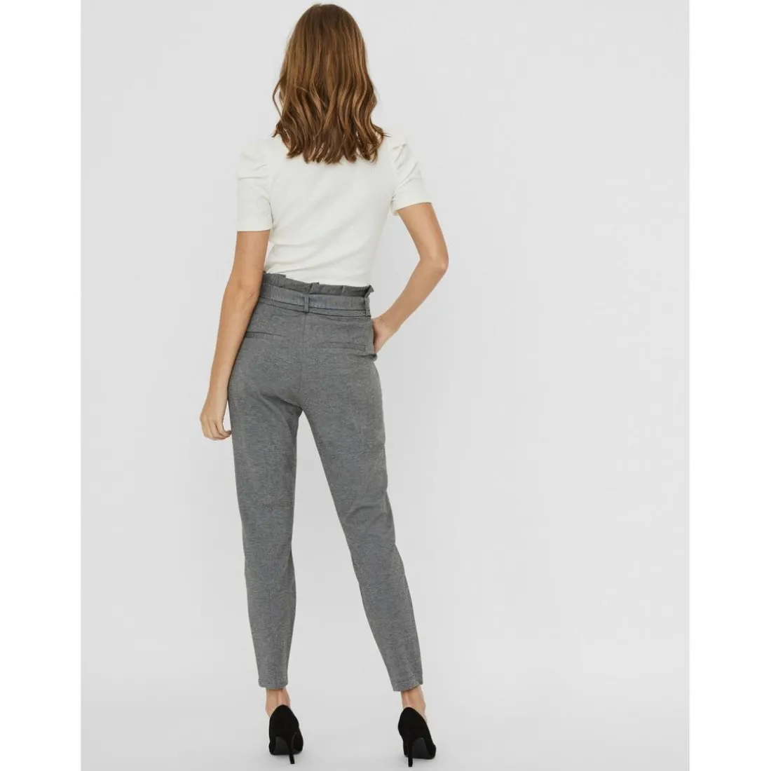 Pantalon paperbag Loose Fit Taille haute Pleine longueur gris en viscose