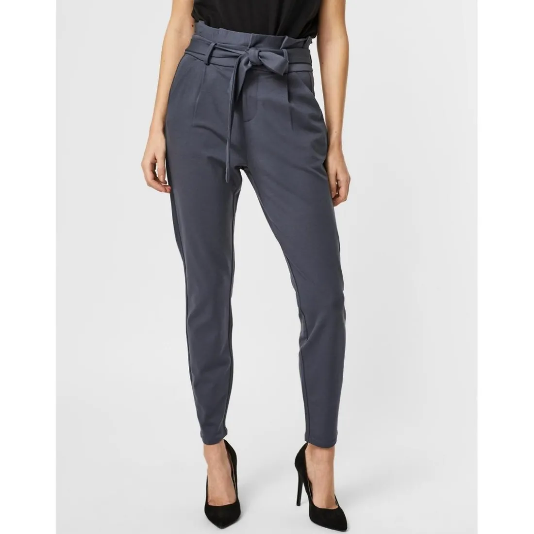 Pantalon paperbag Loose Fit Taille haute bleu en viscose