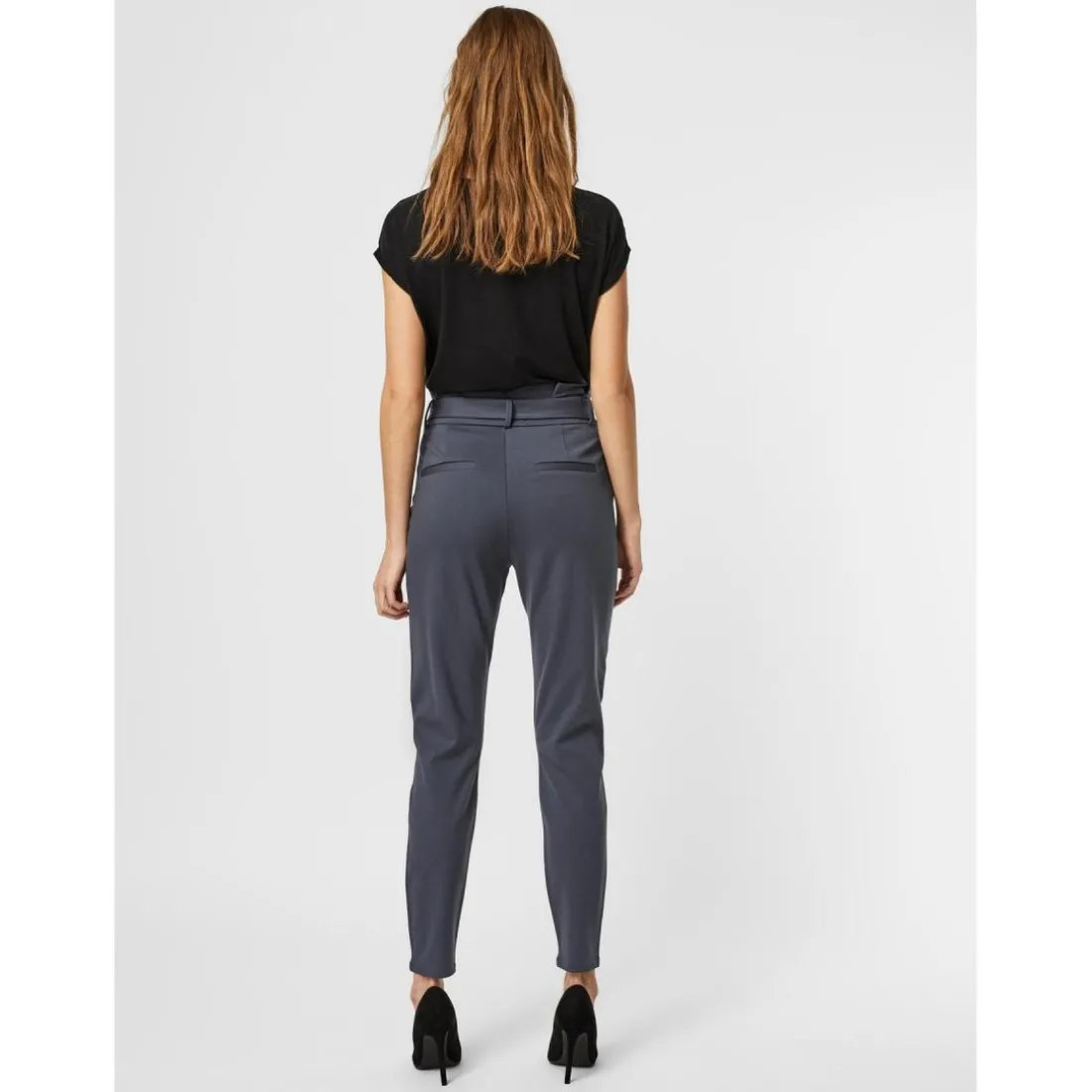 Pantalon paperbag Loose Fit Taille haute bleu en viscose