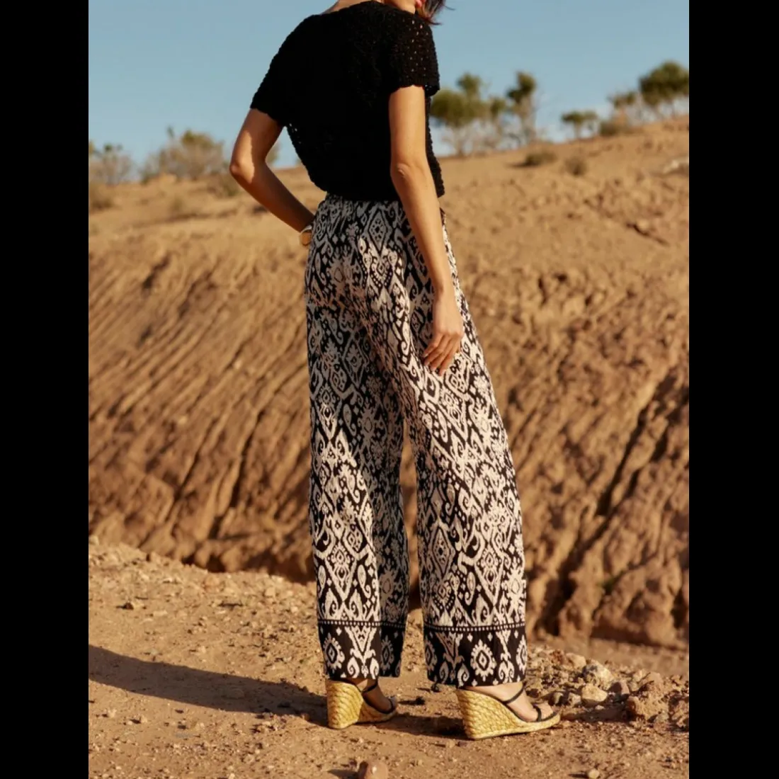Pantalon PHARA ikat noir en viscose