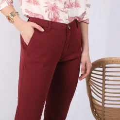 Pantalon poches et pinces femme - Rouge Grenat en coton