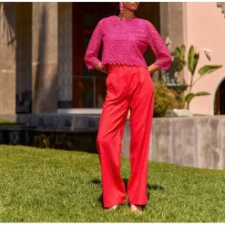Pantalon POLIMO rouge en lin