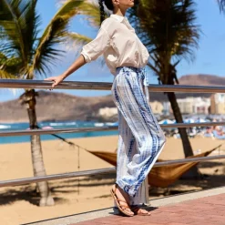 Pantalon POMAN tie&dye en viscose bleu