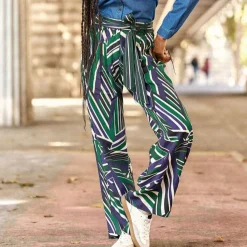 Pantalon PRISCO raye bleu en viscose