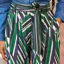 Pantalon PRISCO raye bleu en viscose