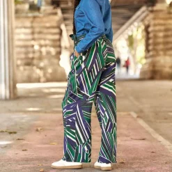 Pantalon PRISCO raye bleu en viscose