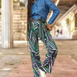 Pantalon PRISCO raye bleu en viscose