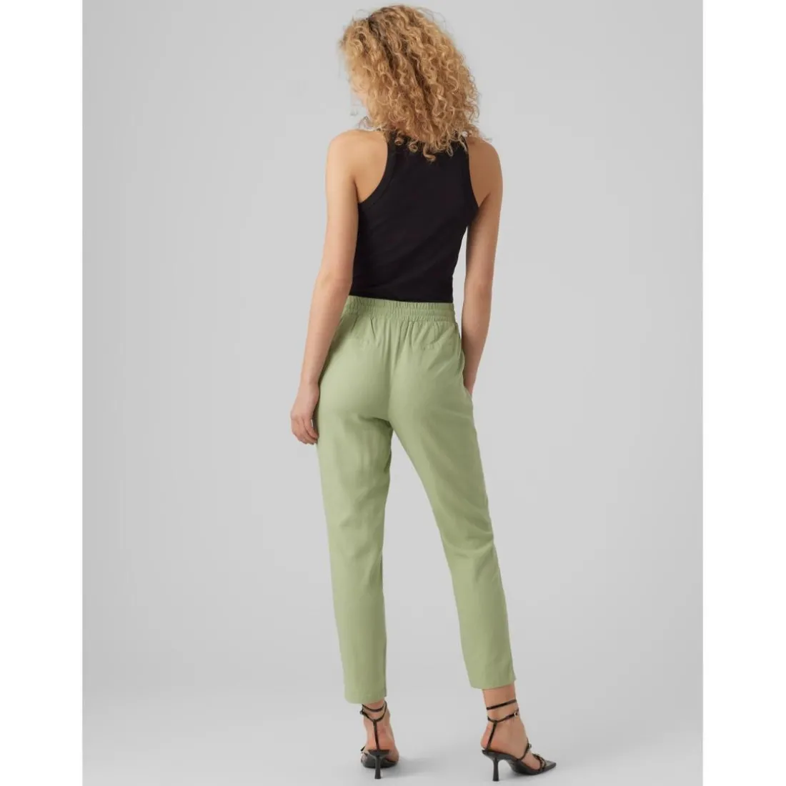 Pantalon Regular Fit Taille moyenne Longueur cheville vert en viscose