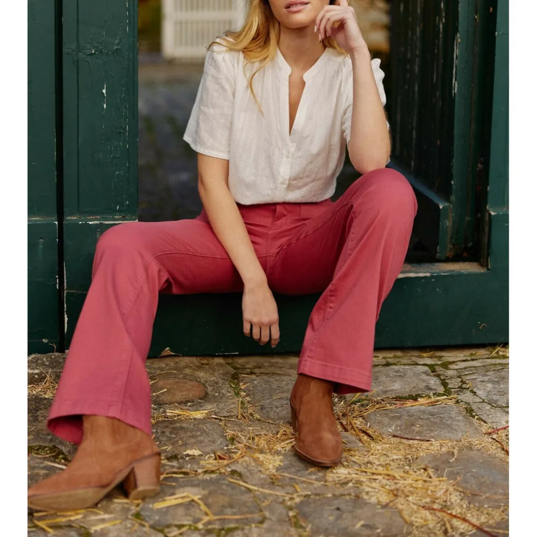 Pantalon SONNY T fraise des bois rouge en coton