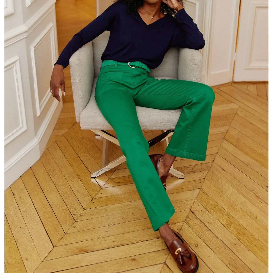 Pantalon SONNY vert gazon en coton