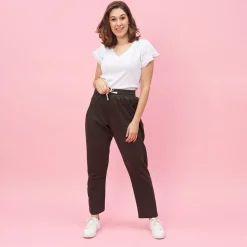 Pantalon taille en côtes élastiques bas zippés grandes taille femme - Vert Foncé