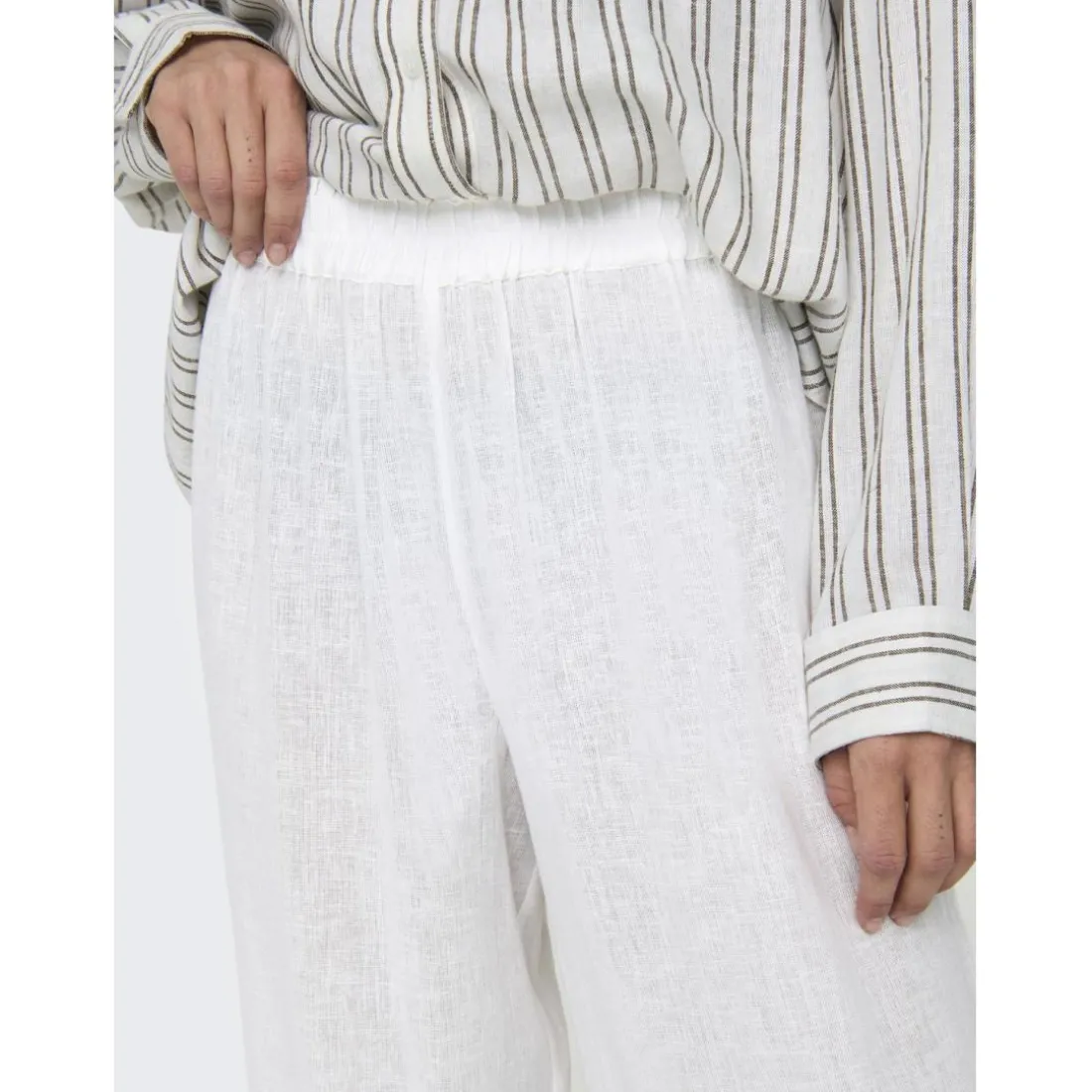 Pantalon taille haute blanc en lin Xena
