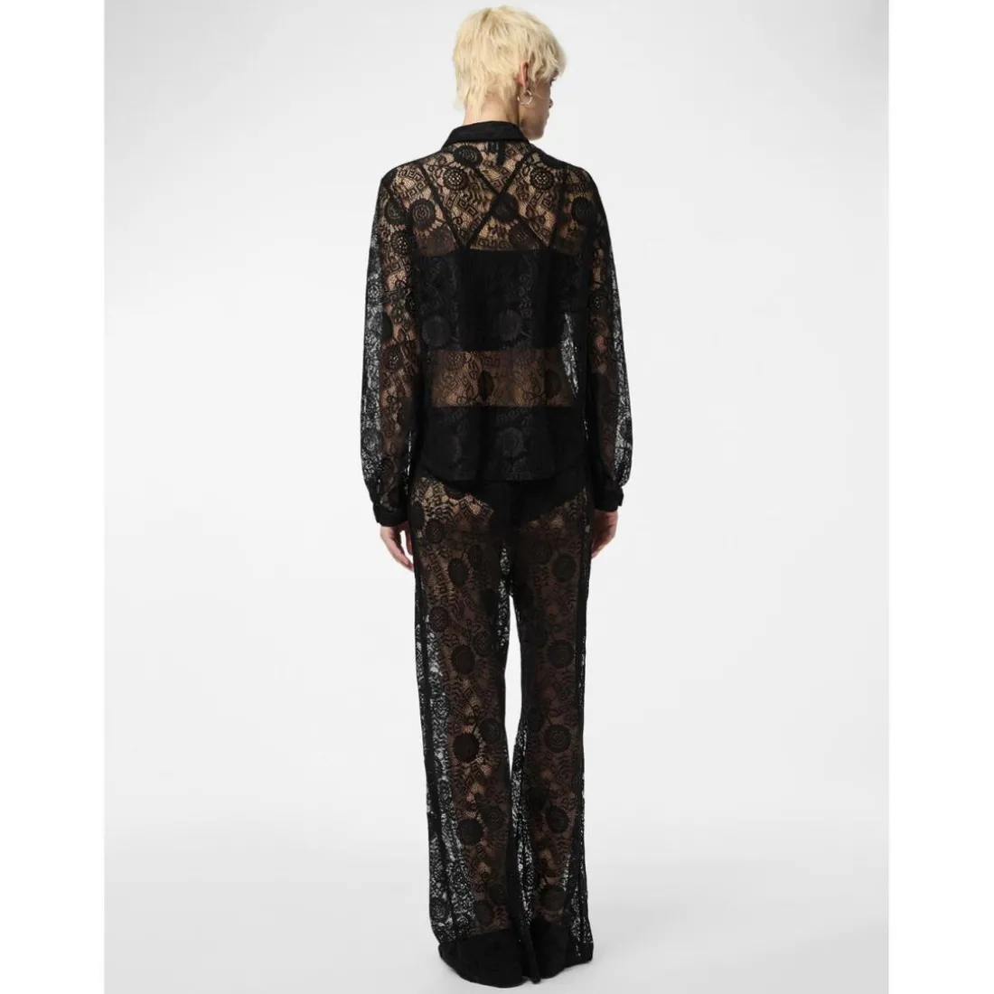 Pantalon taille haute en dentelle Colline noir Rae