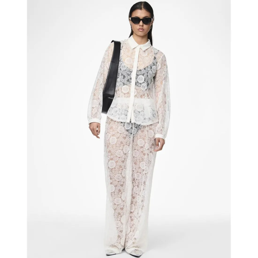 Pantalon taille haute en dentelle Colline blanc écru Ivy