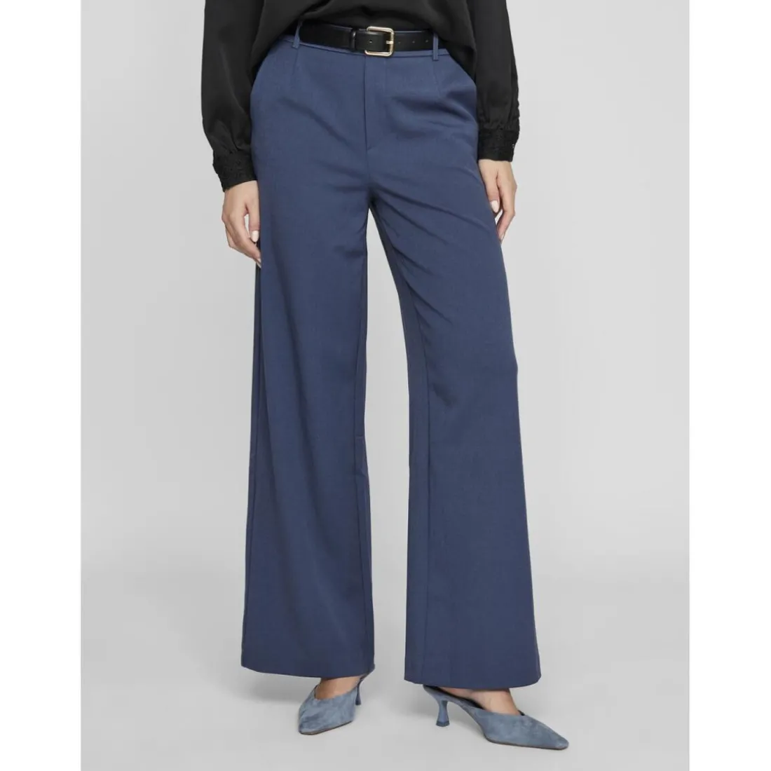 Pantalon taille haute jambe ample Varone bleu Nell