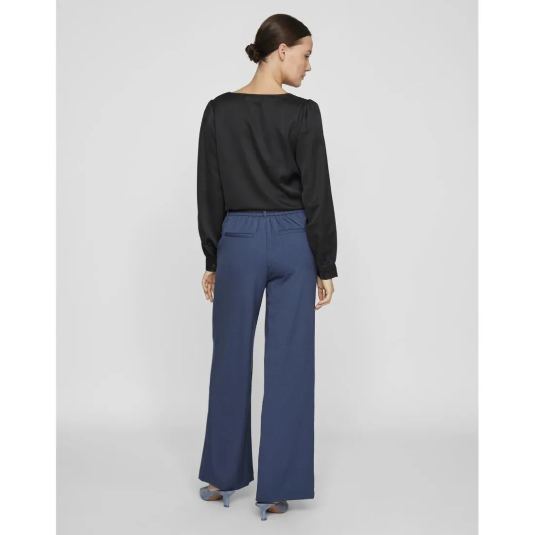 Pantalon taille haute jambe ample Varone bleu Nell