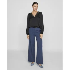 Pantalon taille haute jambe ample Varone bleu Nell