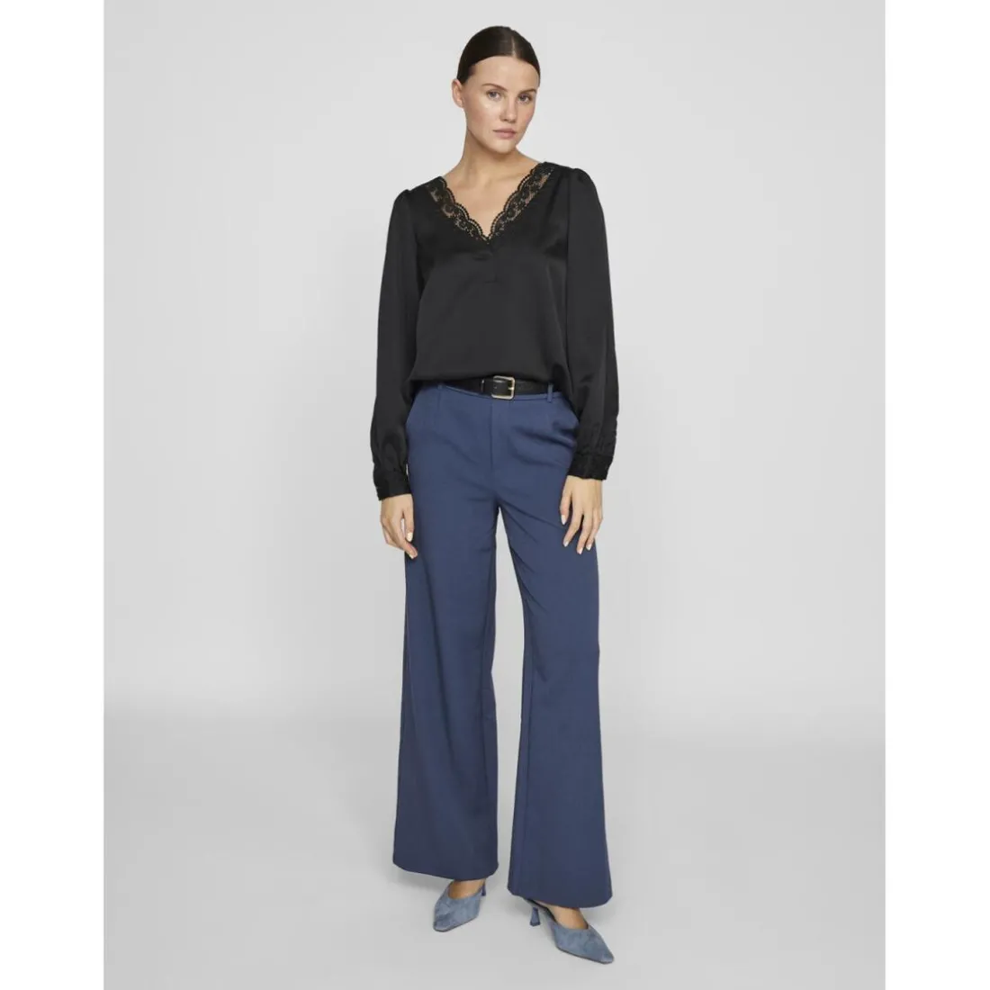 Pantalon taille haute jambe ample Varone bleu Nell