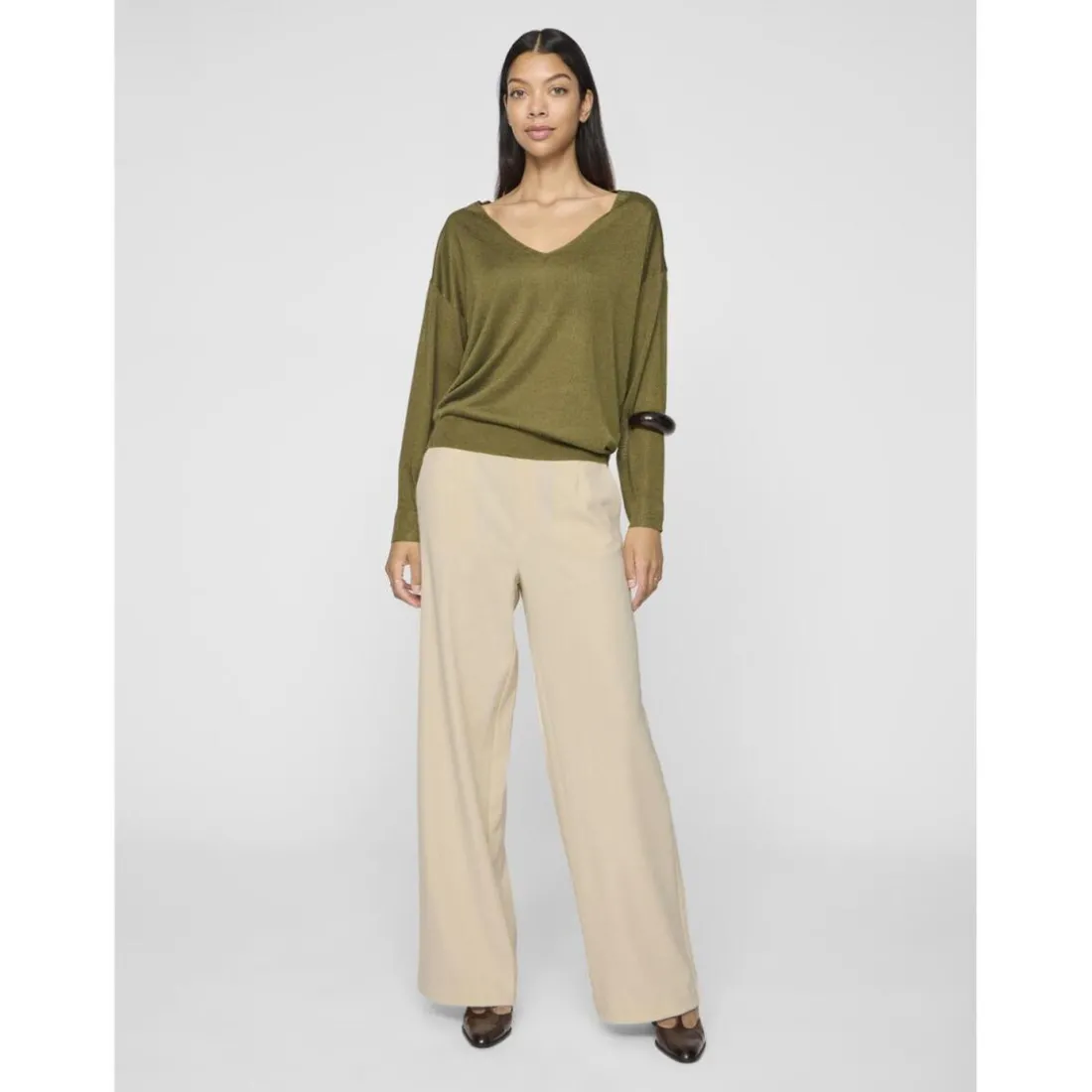Pantalon taille haute jambe ample Varone gris Kaye