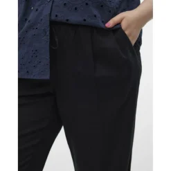 Pantalon taille moyenne noir en viscose Lucy