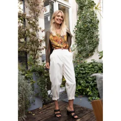 Pantalon twill carotte avec ceinture Luna en coton beige