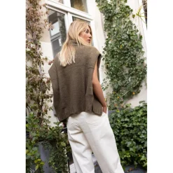 Pantalon twill carotte avec ceinture Luna en coton beige