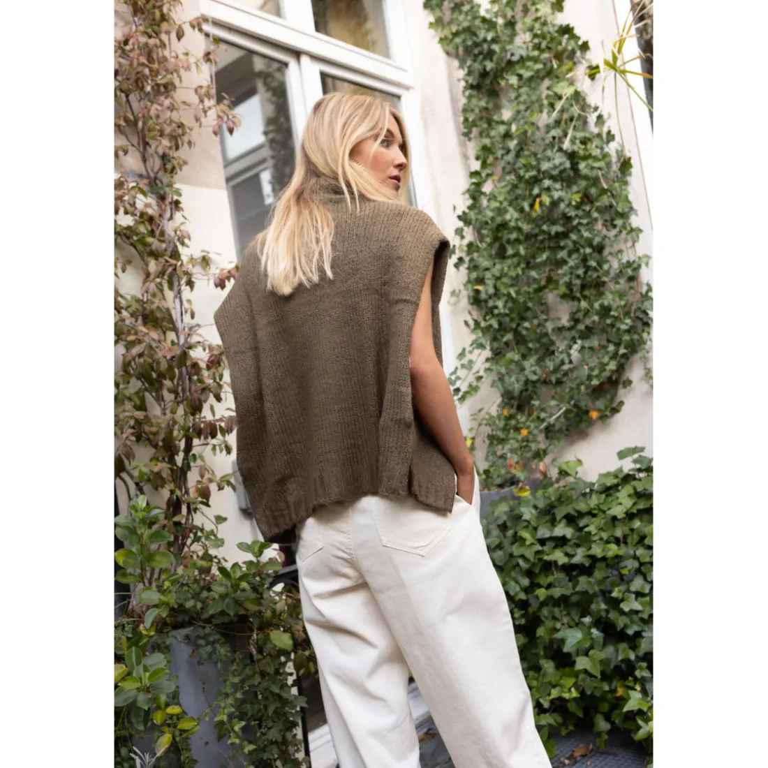 Pantalon twill carotte avec ceinture Luna en coton beige