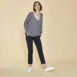 Pantalon uni poches et pinces femme - Bleu Marine