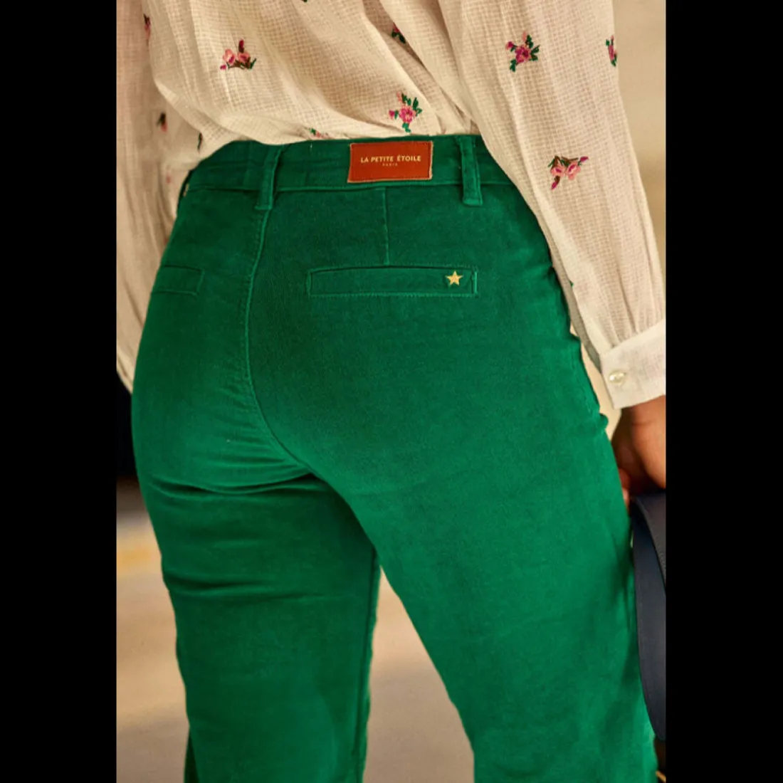 Pantalon vert SONNY VELOURS en coton