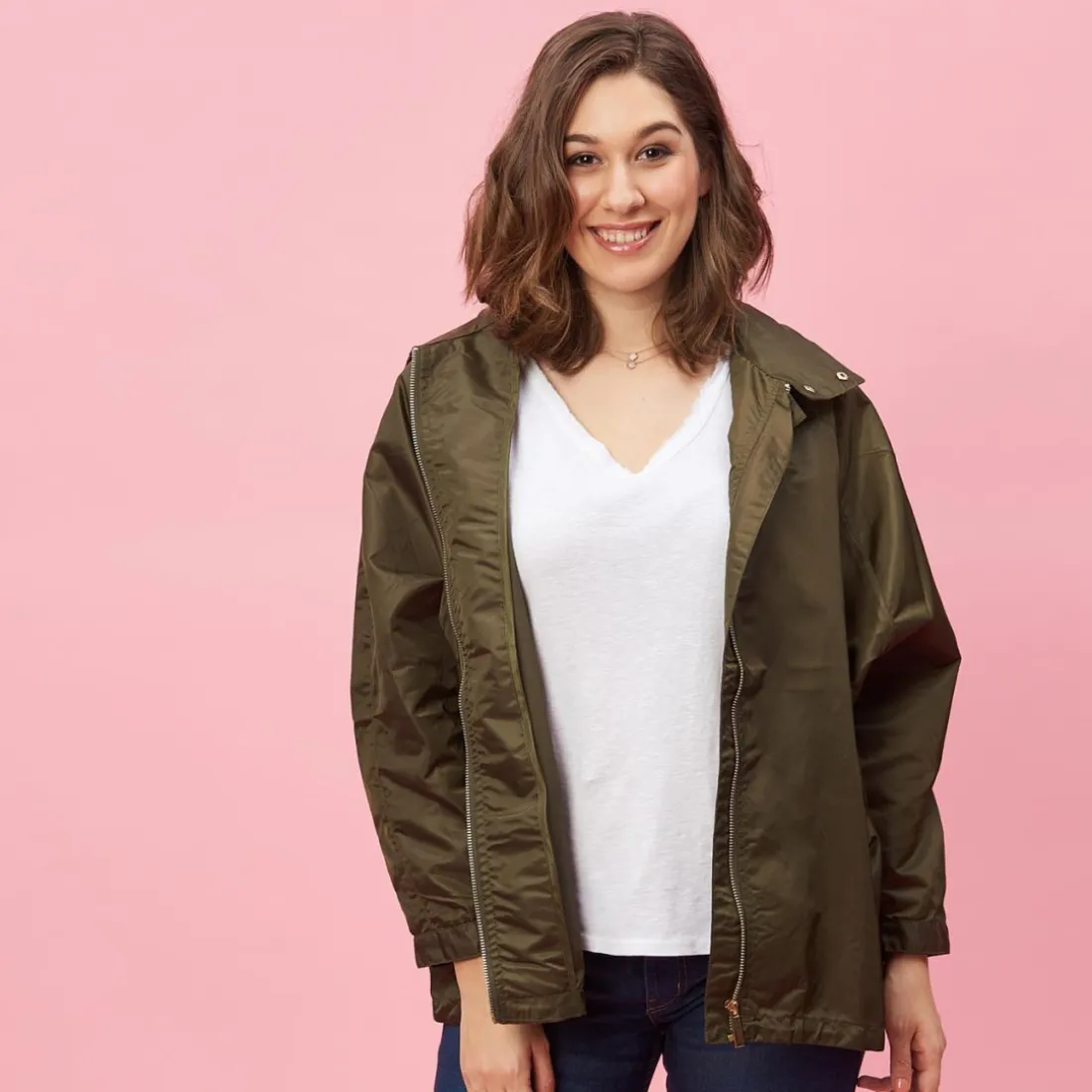 Parka à capuche intérieure manches 3/4 femme - Vert