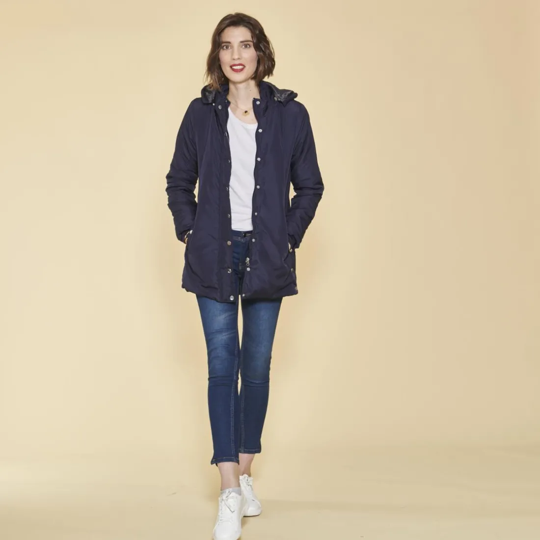 Parka avec capuche amovible femme - Bleu